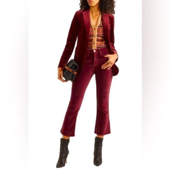 FRAME Le Crop Mini Boot Cotton-Blend Velvet Kick-Flare Pants Pinot 24 - Picture 1 of 11